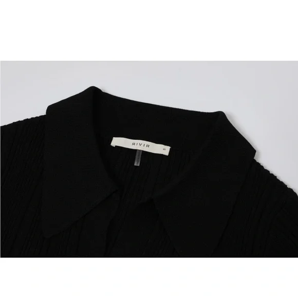 RIVIR CECILIA VARIEGATED RIB KNIT LONG SLEEVE COLLAR MIDI DRESS - Picture 8 of 8